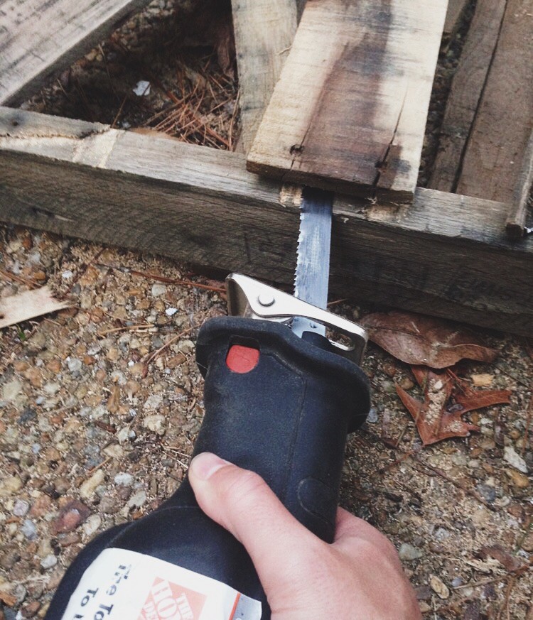 Sawzall Cutting Pallet Wood